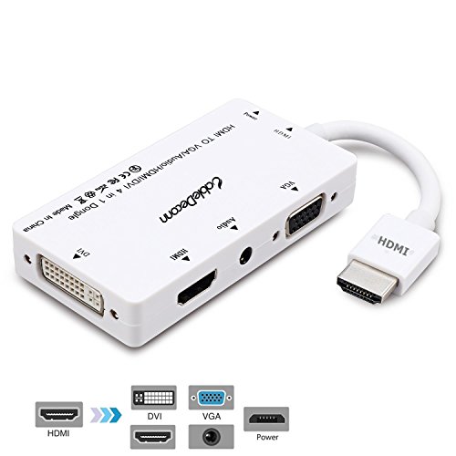 CABLEDECONN Multiport 4-in-1 HDMI to HDMI/DVI/VGA Adapter Cable with Audio Output Converter (White)
