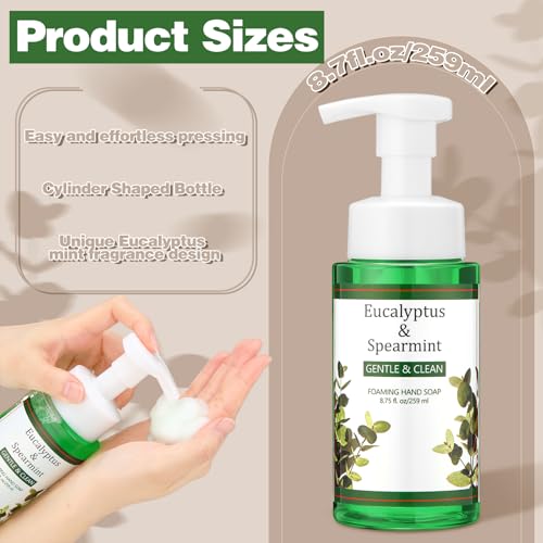 Image of 6 Pack Eucalyptus Mint Foaming Hand Soap with Pump Care Moisturizing Liquid Gentle Scented Foam Hand Wash 2026 New Year Gifts for Kitchen Bathroom Family Teacher Staff 8.75 Fl. oz
