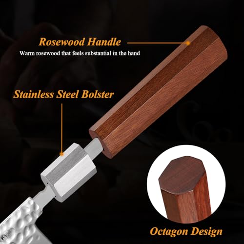 Image of KEEMAKE Kitchen Knife Set 3-pcs - Chef Knife Set with 3-layer Japanese 9CR18MOV Clad Steel Blade, Sharp Knives Set for Kitchen with Octagon Rosewood Handle Kitchen Knives