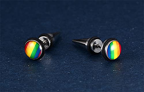 Rainbow Enameled Spike Lgbt Pride Small Stud Earrings For Women Men Cartilage Stainless Steel Love Is Love Statement 16G Screw On Couple Studs Chunky Piercing Jewelry Gifts Boyfriend Girlfriend Pride Month Party #TOP2