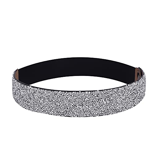 Jumwrit Rhinestone Pu Leather Belt Stretchy Shiny Crystal Waist Belt Bling Elastic Wide Cinch Sparkle Party Dress Belt for Women and Girls(Style 2)3