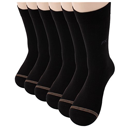 FITEXTREME DryCool Mens 6 Pairs Comfortable Mid Calf Crew Dress Business Socks Black