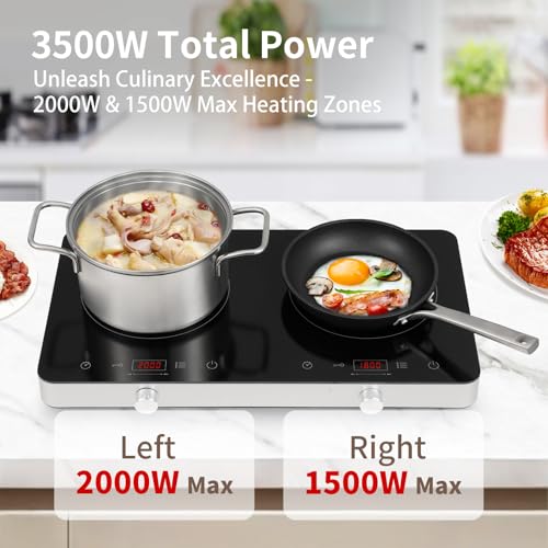 Induktionskochfeld 2 Platten, Cooktron Doppel-Induktionskochplatte mit Touch & Knopfsteuerung, Unabhängige Steuerung, 10 Temperaturstufen, 3500W Max, 4-Stunden-Timer, Ideal für Heimküche & Camping – Bild 3