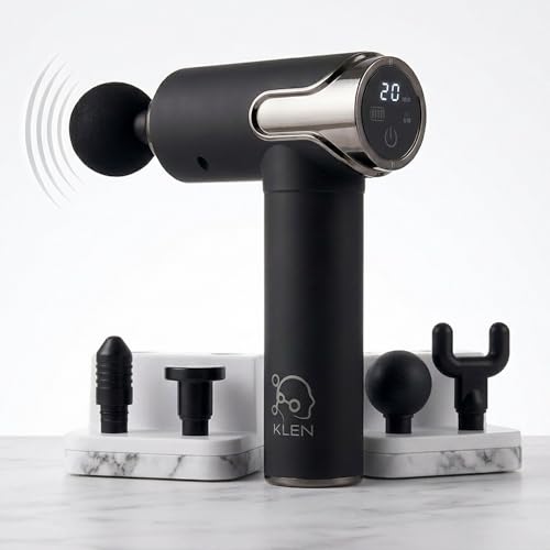 Image of KLEN Massage Gun for Pain Relief Rechargeable Handheld Deep Tissue Percussion Massager with 4 Interchangeable Heads Muscle Relaxation at Gym & Travel (99 Speed Settings)
