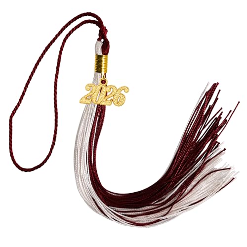 GraduationMall Double Color Graduation Tassel with 2025 Year Charm 9" Maroon/White