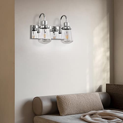 Image of Yaohong Modern Bathroom Lighting Fixtures Chrome Finish, 2-Light Vanity Lights Classic Style Wall Sconce with Clear Glass Shade for Hallway Entryway Kitchen Bedroom