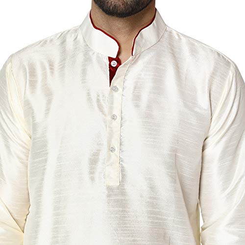 Image of Amazon Brand - Anarva Men's Art Silk Woven Design Long Kurta Mandarin Collar Straight Shirt