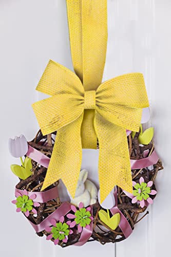 Yellow Wired Burlap Ribbons 2.5" 10 Yards, Spring Solid Wired Edge Decoration Wired Ribbon Fabric Craft Ribbon Burlap Wrapping Ribbon For Holiday Party Wrapping Diy Craft Wedding Decoration Wreath Bow #TOP2