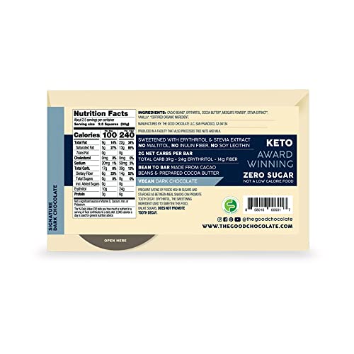 The Good Chocolate - Keto Dark Chocolate Bars, Zero Sugar, Lower Net Carb Snack, Lower Calorie, Vegan Chocolate Candy, 6 Bar Value Pack #TOP1