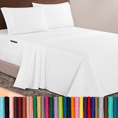 Image of Elegant Comfort Luxurious 1500 Premium Hotel Quality Microfiber 4-Piece Sheet Set, 18-24 Inches Deep - Extra Deep Pocket Sheets - Ultra Soft 4PC Deep Pocket Sheets, King, White