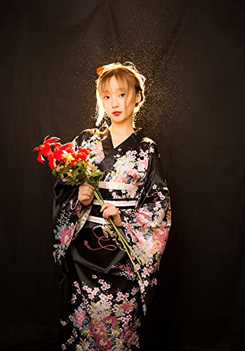 Japanese Anime Women's Kimono Robe Geisha Yukata Sweet Dress Blossom Satin Bathrobe Sleepwear Fans Tabi Socks Set4