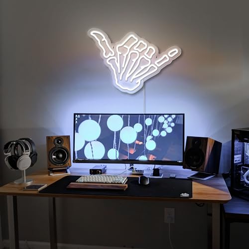 Image of Aloha Hand Neon Sign,Shaka Gesture Skeleton Hand Led Neon Sign,Light up Signs for Wall Decor Bedroom Home Decor Bar Restaurant Halloween Birthday Gift LED Art Wall Decoration Light