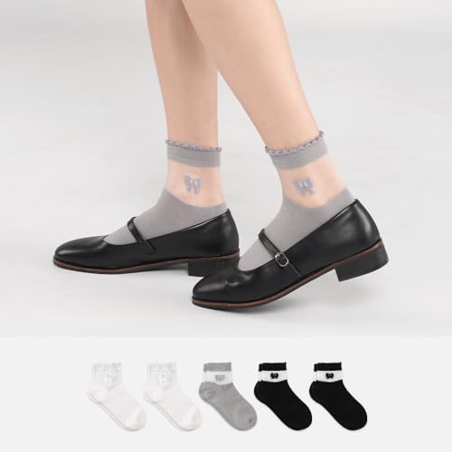 Image of Womens Cotton Crew & Ankle Socks, Cute Smiley Face Funny Character Size 6-9