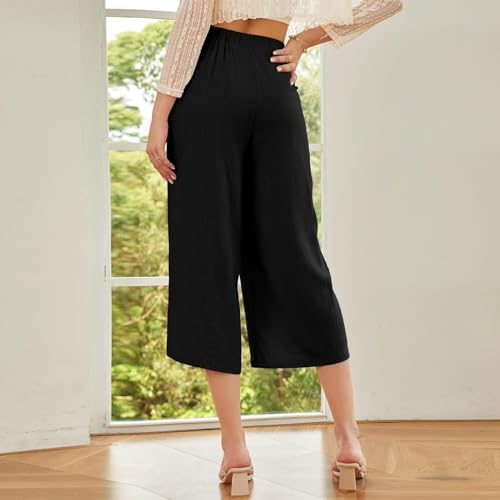 Women Summer High Waisted Cotton Linen Palazzo Pants Casual Wide Leg Long Flowy Dressy Beach Lounge Trousers2