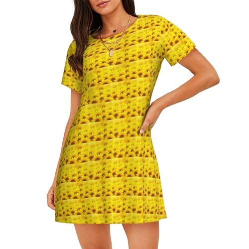 Robe de nuit légère tournesol pour femme en coton doux jaune pour l'été