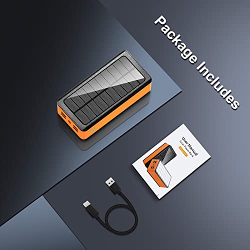 Solar Charger Power Bank, 60000Mah Portable Charger Compatible With Iphone, Cell Phone, 32 Leds External Battery Pack For Outdoor Camping, Home Emergency, 4 Output& 2 Input Ports (Orange) #TOP7