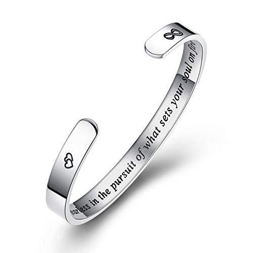 Ldurian Inspirational Mantra Bracelet, Hidden Message Bangle, Be Fearless, Motivational Gift for Daughter (Adjustable Cuff Size, Stainless Steel)