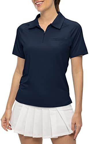 TBMPOY Women's Golf Polo Shirts Short Sleeve UPF 50+ Zipper Athletic T Shirts Quick Dry Lightweight Sports Shirt Navy L