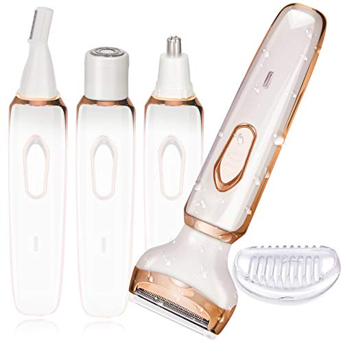 MHSY Electric Razor for Women, 4 in 1 Womens Shaver Wet & Dry Painless Electric Lady Shavers Rechargeable Bikini Trimmer with 3D Floating Foil for Pulic Hair Face Underarms Legs Eyebrow Nose