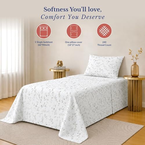 Image of Jaipur Weaves Single Bed Cotton Bedsheet with 1 Pillow Cover, 100% Pure Cotton Single Bedsheet 60x90 Inches, 240 TC Soft Breathable Bed Sheet - (Spring Tulips Brown, Single)