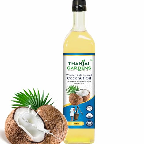 Image of THANJAI GARDENS Wooden Cold Pressed COCONUT OIL 100% Pure & Natural Pack of