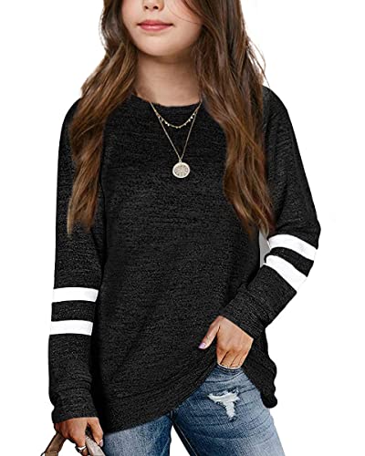 Image of Apbondy Girls Shirts Casual Long Sleeve Crewneck Loose Striped Sweatshirts Pullover Tops