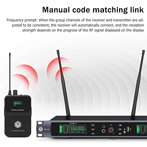 Image of W IN-MIX EM200 UHF Wireless in-Ear Monitor System - 2-Channel with 2 Bodypacks Mono IEM System, PLL Technology, 300ft Range, Ultra-Low Latency for Live Stage, Recording Studio & Musicians