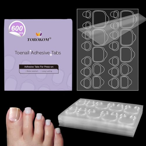 TOROKOM Adesivi in Gelatina per Unghie dei Piedi – Pads Adesivi Trasparenti Riutilizzabili, Impermeabili e Sottili per Unghie Finte, Facili da Applicare e Rimuovere (25 Fogli - 600P)