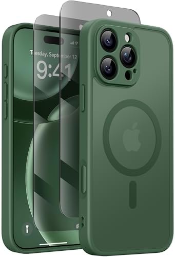 GolbinBox Magnetic for iPhone 16 Pro Case with Camera Control Button,Compatible with MagSafe,[Full Camera Protection][Privacy Screen Protector] Matte Translucent Phone Cover for iPhone 16 Pro(Green)