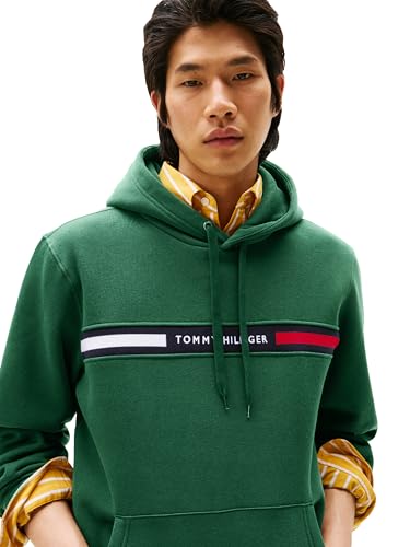 Tommy Hilfiger Herren-Kapuzenpullover aus Fleece, mittelschwer, mit charakteristischem Streifenlogo, Large 2