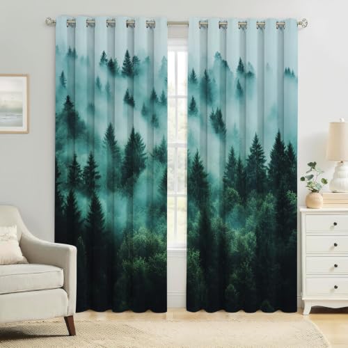 Rideaux en polyester lourd isolants opaques décor forêt verte