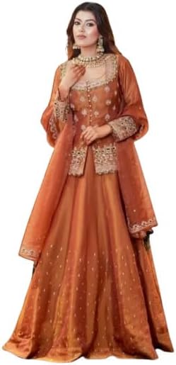 Brulry Women's Orange Color Embroidered Lehanga Choli Set