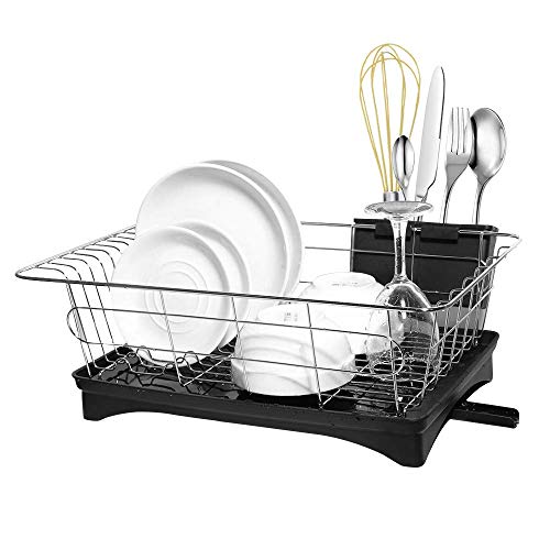 Dish Drying Rack, Dish Racks with Drain Board Utensil Holder Small Size Sturdy