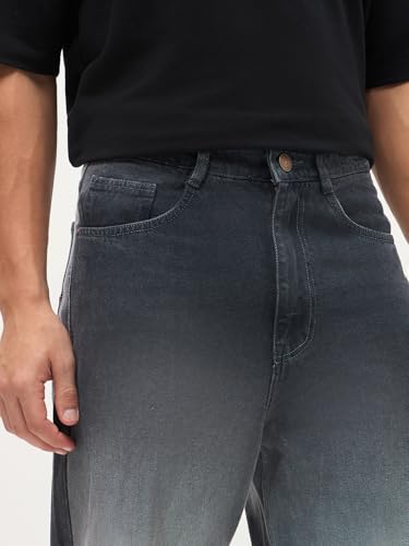 Image of Urbano Fashion Men's Loose Baggy Fit Heavy Washed Faded Denim Jeans Non-Stretchable
