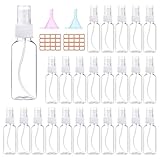 24 Pcs Spray Bottles 2oz / 55ml Clear Empty Mini Spray Bottles Refillable Container Pocket Size Sprayer Set Essential Oils Travel Cleaning Makeup Bottles with 2pcs Funnels 32pcs Labels