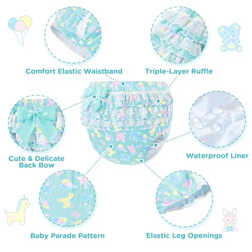 Image of Littleforbig Silky Washable Reusable Waterproof Ruffled Lace Bow Baby Parade Pattern Ruffle Adult Diaper Cover