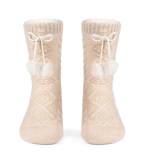 Image of Women Warm Slipper Socks with Grippers Winter Indoor Fleece Lining Fuzzy Socks
