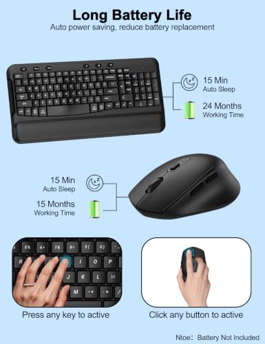 Image of Ergonomic Wireless Keyboard and Mouse, Silent Wave Keys with Soft Palm Rest