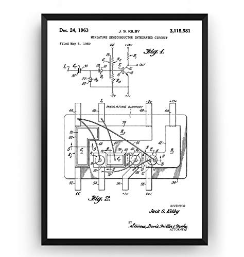Magic Posters First Integrated Circuit 1964 Patent Print - Electrical Poster Giclee Art Wall Decor Vintage Blueprint Gift - Frame Not Included #TOP5
