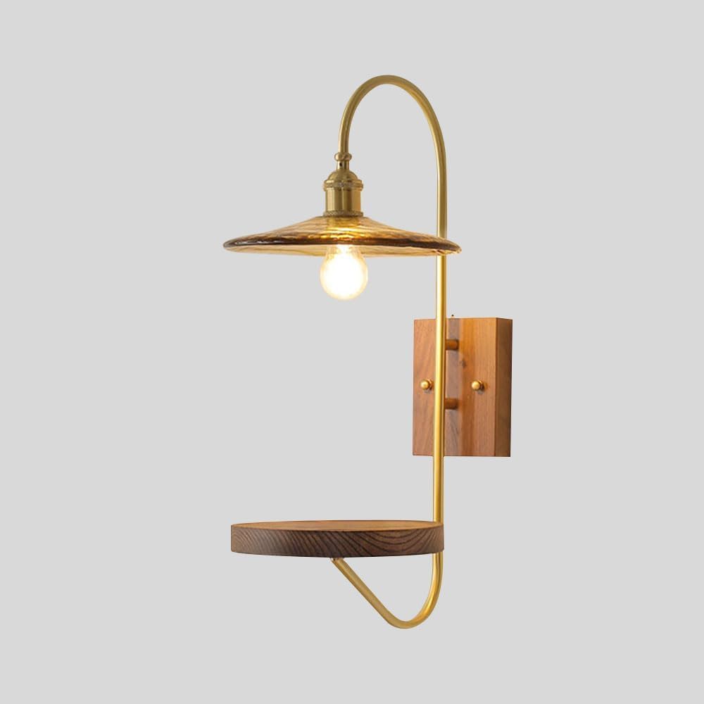 JYBNBBE Cafe Wall Sconces, Brushed Brass Glass Sconce, Bedside Lamp with Wooden Countertop Modern Light Fixtures E27 Compatible,Chandelier,25 * 54cm