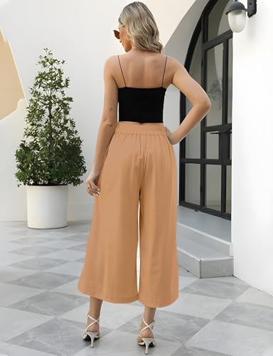 Image of OOMPH! Cotton Linen Palazzo Pant for Women | Women's High Rise High Waist Trousers Flowy Wide Leg Plazzo Pant Trouser with Pocket | Plazo Pant for Woman