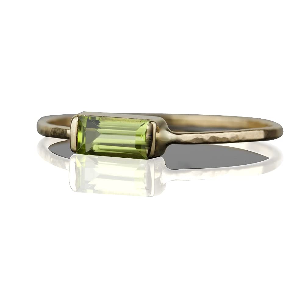 Birthstone Gemstone Baguette Shape Peridot 925 Sterling Silver Ring For Womens, Yellow/Rose Gold Plating Ring for Gift (Ruby/Opal/Lapis/Onyx/Emerald/Sapphire/Quartz/Topaz/Citrine/Garnet/CZ/Turquoise)