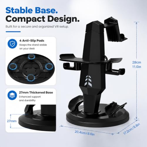 Image of VR Charging Dock for Meta Quest 3, Quest 3S, Quest 2, VR Accessories | VR Headset Stand, Type-C Charger, Stable Anti-Slip Base, Space Saving Design