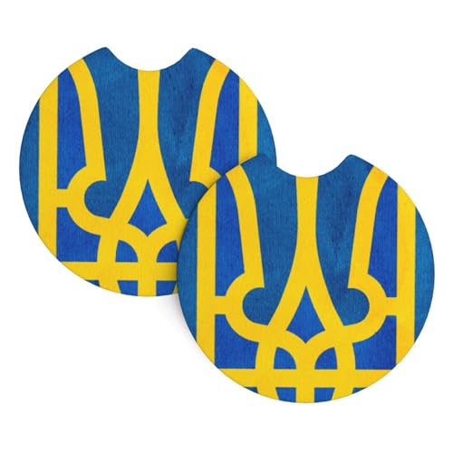 Lot De 2 sous-Verres pour Voiture Armoiries Anciennes De L'Ukraine Lot De 2 Tapis De Porte-Gobelet Imperméable Absorbant sous Bocks, pour Tasses À Café, Tous Les Véhicules, SUV, 6.9cm