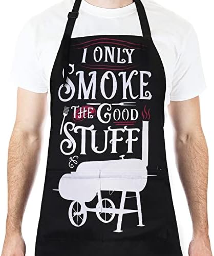 ASPMIZ Funny Fathers' Day Kitchen Apron, Water Oil Resistant Apron with Pocket, Adjustable BBQ Apron for Grilling Cooking, Black Chef Bib Apron for Dad Husband Adults Daddy Gift, 27.5" x 31.5"