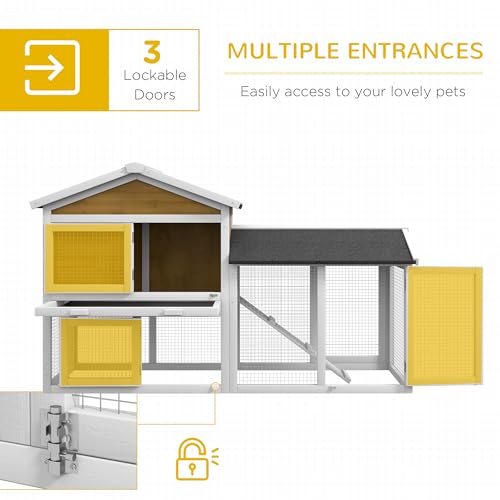 Pawhut USD51-101V00YL0131 58 Inch Rabbit Hutch, Wooden Bunny Hutch, Guinea Pig Cage, Small Animal Enclosure thumb #2