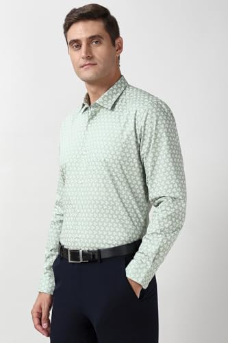 Image of Peter England Men's Printed Formal Shirt with Elegant Bloom Pattern - 100% Cotton, Full Sleeves, Regular Fit