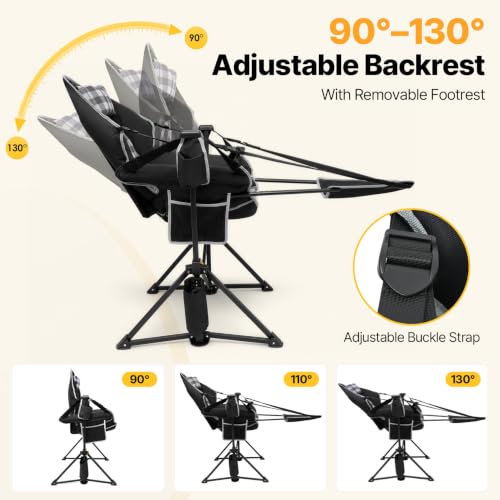 Suteck Silla de Camping Hamaca con Reposapiés, Acolchado Grueso, Negro a Cuadros miniatura 4