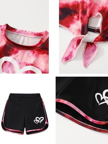 Image of Girls 6 Pieces Summer Outfits Casual Short Sleeve Tee Tops and Dolphin Shorts Set 4-12Y