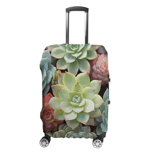 Green Succulents Luggage Cover, Washable Elastic Suitcase Cover Protector Fit 18-32 Inch Luggage